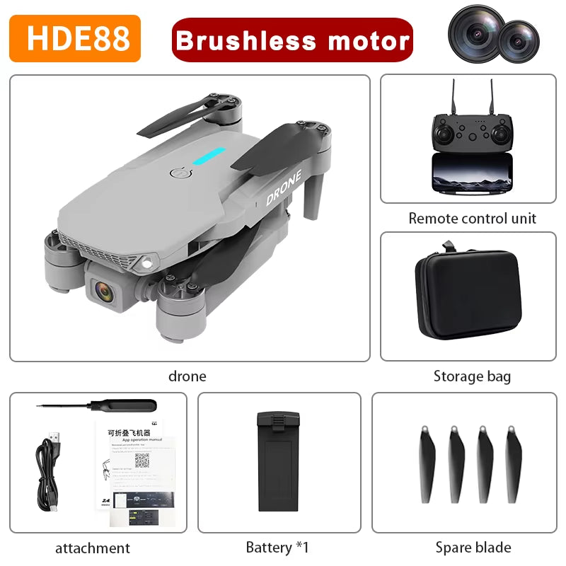 E88 PRO Brushless Motor Drone 8K Drone with Camera Obstacle Avoidance Optical Flow Remote Control Drone Dual Camera Mini Drone