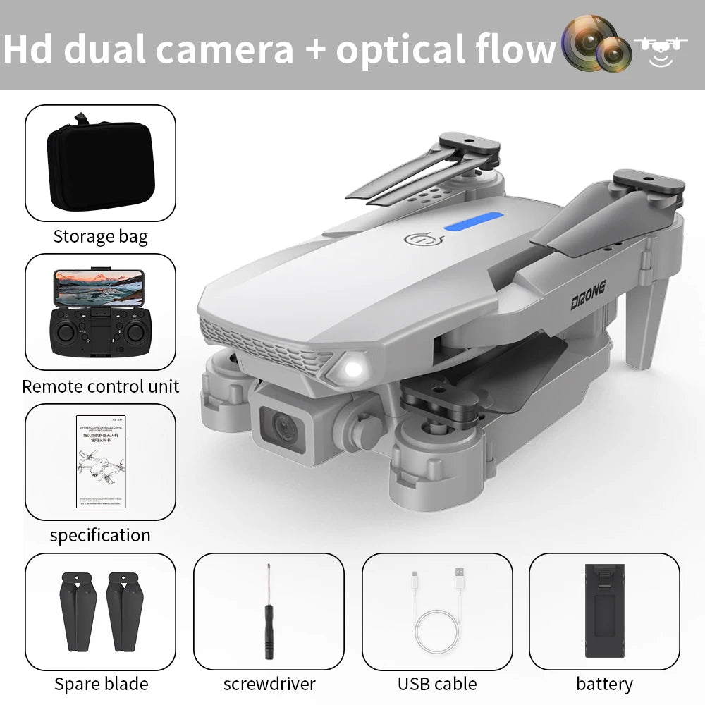 E88 PRO Brushless Motor Drone 8K Drone with Camera Obstacle Avoidance Optical Flow Remote Control Drone Dual Camera Mini Drone