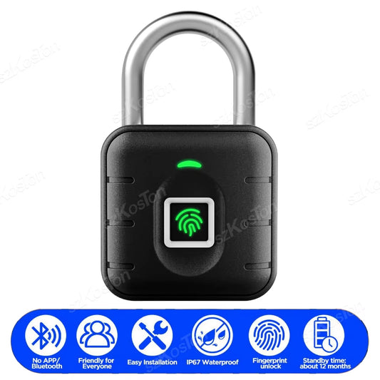 Fingerprint Smart Lock IP67 Waterproof Fingerprint Smart Lock Locker Anti-Theft Padlock for Luggage Suitcase Backpack Bike